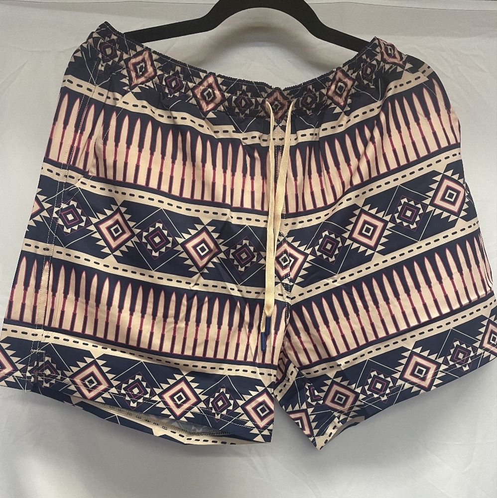 Savage Tacticians L Men's Geometric Pattern Swim Trunks - Navy and Pink